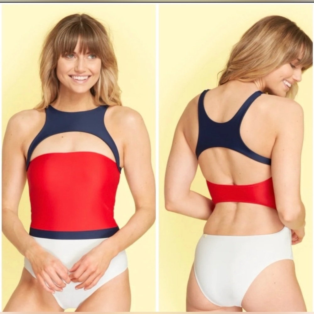 summersalt Red Navy White Colorblock One-Piece Swimsuit